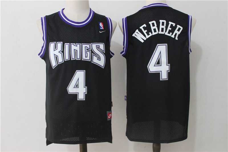 Men Sacramento Kings 4 Webber Black Throwback NBA Jerseys